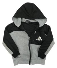 Šedo-černá teplákovo/šusťáková bunda s Playstation a kapucí 