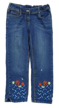 Modré skinny crop rifle s kytičkami a včelkami C&A