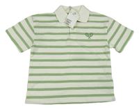 Nové - Smetanovo-zelené pruhované polo tričko s výšivkou H&M