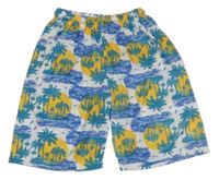 Bílo-modro-zelené plážové kraťasy s palmami 