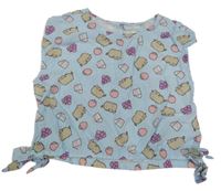 Světlemodrý crop top s kočkami Reserved