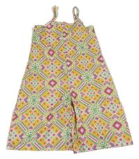 Žluto-zeleno-růžový vzorovaný culottes overal Shein