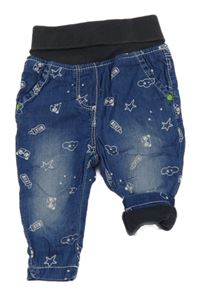 Modré podšité rifle s obrázky a úpletovým pasem Dopodopo