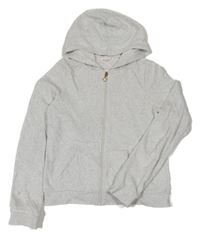 Světlešedá melírovaná sametová propínací crop mikina s kapucí H&M