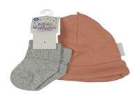 2set -  růžová čepice + šedé ponožky - nové