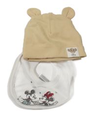 2Set - Béžová čepice se Simbou a soušky H&M + bílý bryndák s Minnie a Mickey PRIMARK