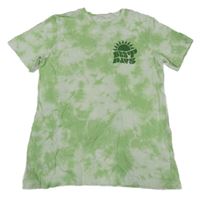 Zeleno-bílé batikované tričko s nápisem H&M
