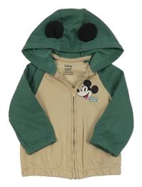 Béžovo-zelená propínací mikina s Mickeym a kapucí Primark