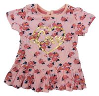 Růžová kytičkovaná tunika s nápisem Primark 