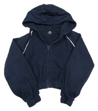 Tmavomodrá propínací crop mikina s proužky a kapucí F&F