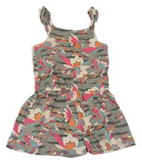 Khaki-barevný vzorovaný kraťasový overal