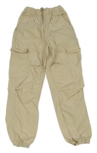 Béžové plátěné cuff kalhoty s kapsami H&M