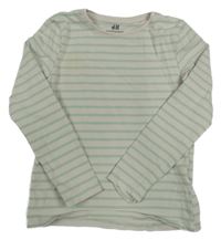 Smetanovo-olivové pruhované triko H&M