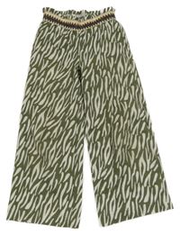 Khaki-bílé vzorované culottes kalhoty D-zine 