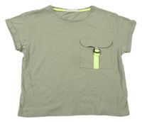 Khaki crop tričko s kapsou H&M