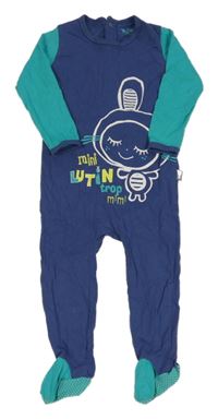 Modro-zelený overal s králíčkem a nápisy