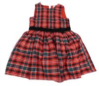 Červeno-tmavosmaragdovo-černo-bílé kostkované šaty s mašli little kids