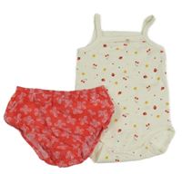 2set - Smetanové květované body s ovocem + Fuchsiovo-bílé květované kalhotky pod šaty 
