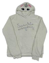Bílá chlupatá mikina s kapucí - jednorožec H&M