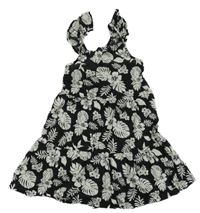 Černé plátěné šaty s květy Primark