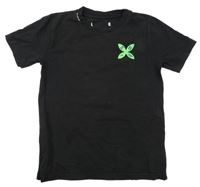 Černé tričko se čtyřlístkem a květem/smajlíkem a kamínky MY BRAND