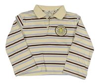 Krémovo-hnědo-světlemodré pruhované polo triko s nášivkou - Pompompurin H&M