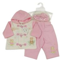 Nové - 3set - Růžovo-bílá propínací mikina se sobem + tepláky + capáčky 