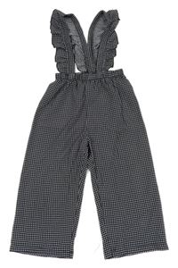 Černo-bílé kostkované lehké culottes a kšandami Shein