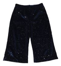 Tmavomodré třpytivé sametové culottes kalhoty Dunnes