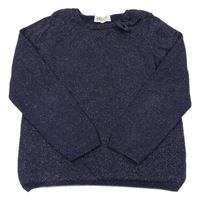 Tmavomodrý třpytivý svetr s 3D mašlí H&M