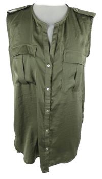 Dámská khaki saténová halenka bez rukávů H&M