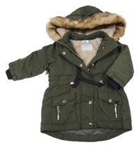 Khaki šusťáková zimní parka s kapucí s kožešinou M&Co.