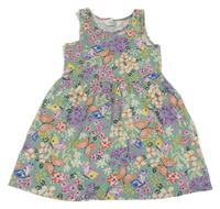 Zeleno-barevné květované šaty s motýlky H&M
