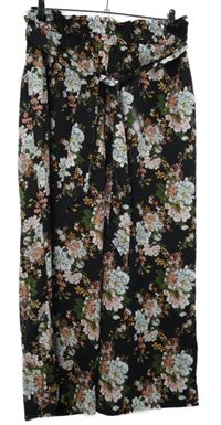 Dámské černé květované culottes kalhoty s páskem Mango 