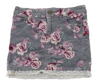 Šedo-růžová manšestrová sukně s růžemi H&M