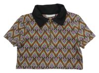 Černo-cihlovo-fialové kárované vzorované úpletové crop tričko Matalan