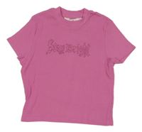 Růžové žebrované crop tričko s nápisem z kamínků H&M