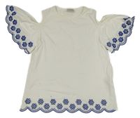Bílé tričko s výšivkami a průstřihy LC Waikiki