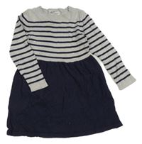 Šedo-tmavomodré pruhované pletené šaty H&M