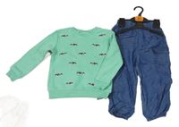 Nové - 2set - Zelená mikina s auty + Tmavomodré lehké cargo cuff kalhoty Dunnes 