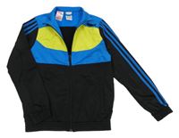 Modro-žluto-černá propínací sportovní mikina s pruhy Adidas