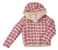 Světlerůžová šusťáková prošívaná zateplená bunda se srdíčky a kapucí Primark