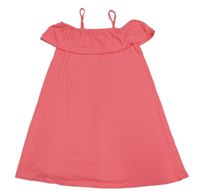 Neonově růžové dlouhé šaty s volnými rameny Matalan