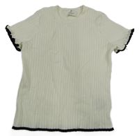 Smetanové žebrované úpletové tričko s černými lemy H&M