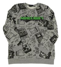 Šedá melírovaná teplá mikina s Minecraft