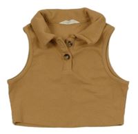 Béžový žebrovaný crop top s límečkem Shein