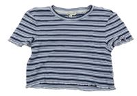 Modro-bílo-modrofialovo-černé pruhované žebrované crop tričko TOM TAILOR