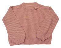 Růžovo-barevný pletený crop oversize svetr s mašlí C&A