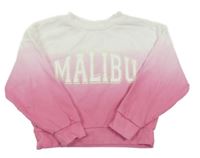Tmavorůžovo-růžovo-bílá ombré crop mikina s nápisem Matalan