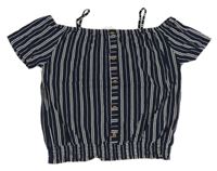 Tmavomodro-bílé pruhované crop tričko H&M